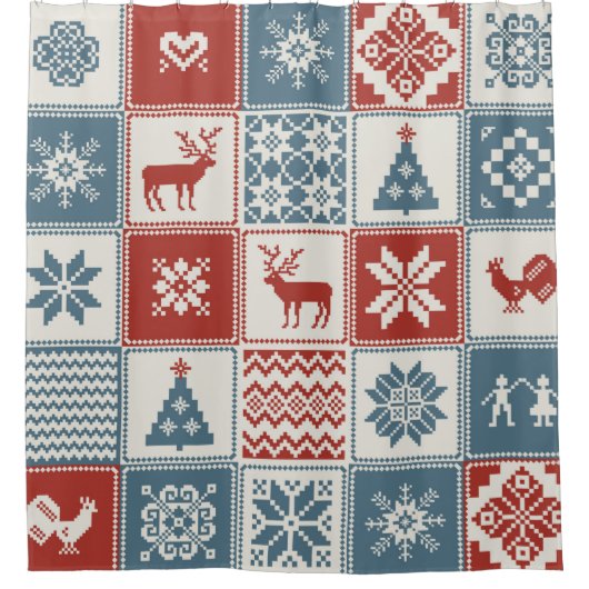 Christmas pattern in patchwork style. Traditional  Duschvorhang (Vorderseite)