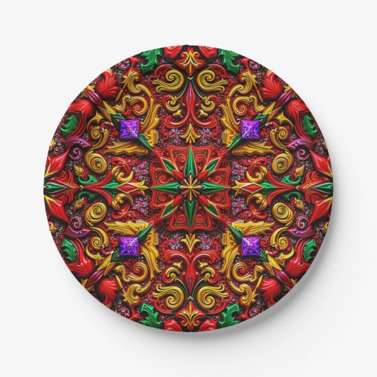 CHRISTMAS PATTERN ~ Niedlich ~ Red Green Gold ~ Pappteller (Vorderseite)