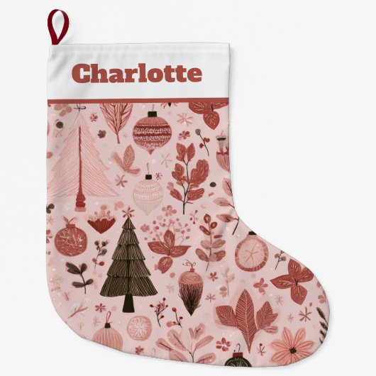 Christmas Pattern Photo | Pink Christmas Stocking Großer Weihnachtsstrumpf (Vorderseite)