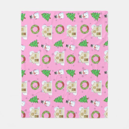 Christmas Pattern - Pink Background  Fleecedecke (Vorderseite)