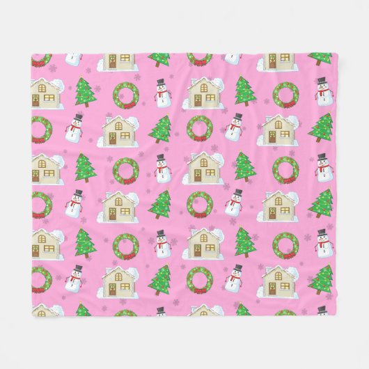 Christmas Pattern - Pink Background  Fleecedecke (Vorderseite (Horizontal))