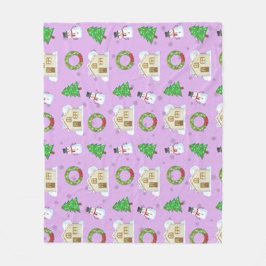 Christmas Pattern - Purple Background  Fleecedecke (Vorderseite)