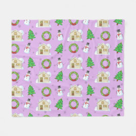 Christmas Pattern - Purple Background  Fleecedecke