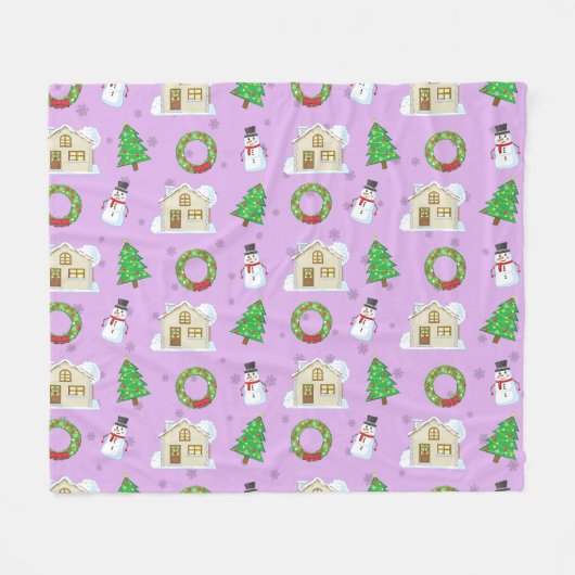 Christmas Pattern - Purple Background  Fleecedecke (Vorderseite (Horizontal))