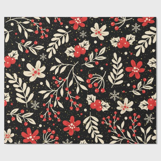 Christmas Pattern Red Holy White Leaves Geschenkpapier (Flach)