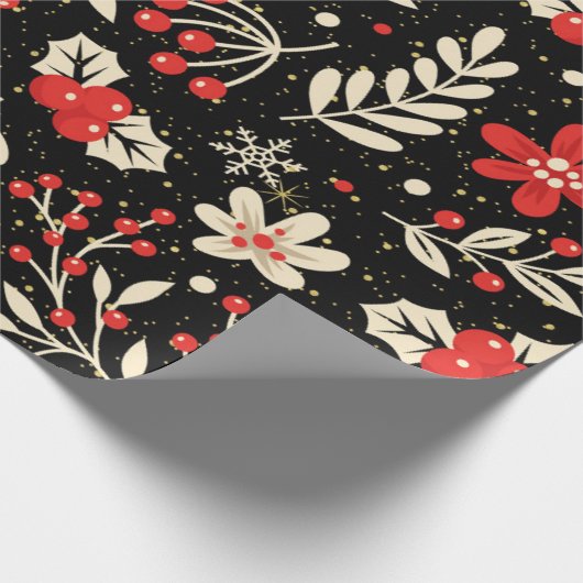 Christmas Pattern Red Holy White Leaves Geschenkpapier (Ecke)