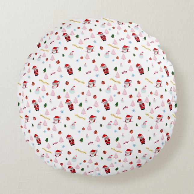 Christmas Pattern Round Pillow Rundes Kissen (Vorderseite)