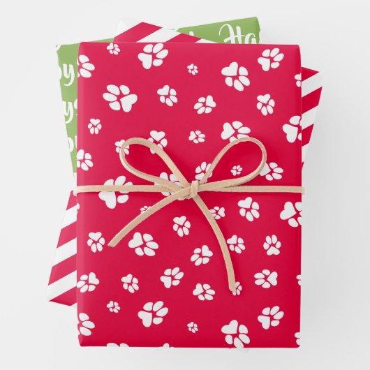 Christmas Paw druckt Pattern Red Happy Pawlidays Geschenkpapier Set (Beispiel)