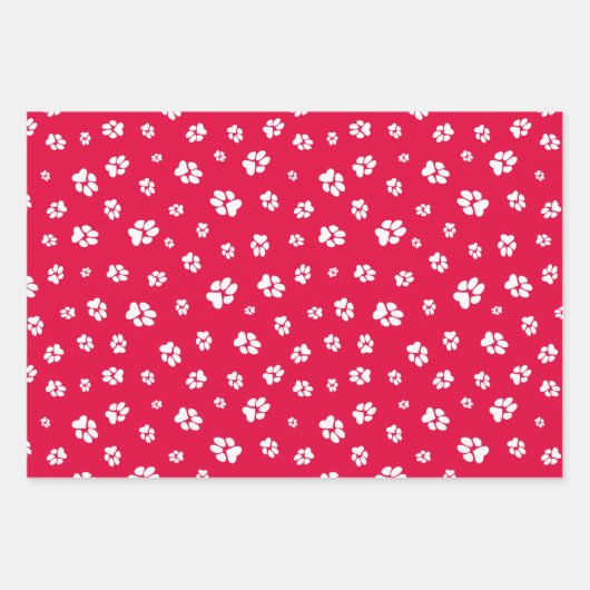 Christmas Paw druckt Pattern Red Happy Pawlidays Geschenkpapier Set (Vorderseite)