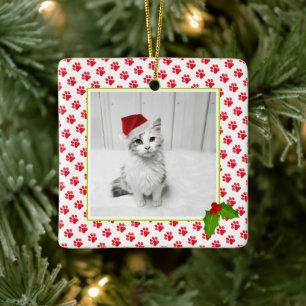 Christmas Paw druckt PET-FOTO Beste Katze je NAME Keramikornament