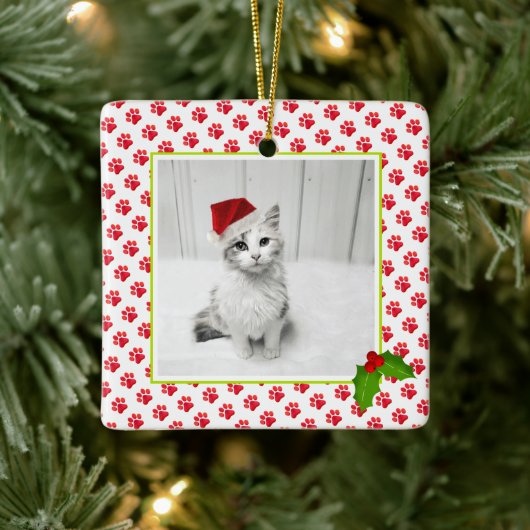 Christmas Paw druckt PET-FOTO Beste Katze je NAME Keramikornament (Baum)