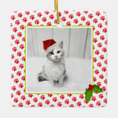 Christmas Paw druckt PET-FOTO Beste Katze je NAME Keramikornament (Vorderseite)