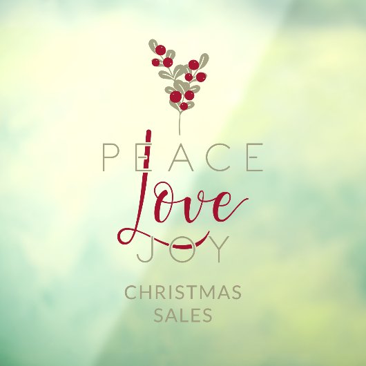 Christmas Peace Love Joy Holly Branches Quote Fensteraufkleber (Blatt 3)