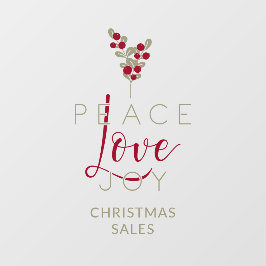 Christmas Peace Love Joy Holly Branches Quote Fensteraufkleber