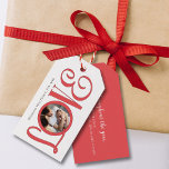Christmas Peace Modern Script Foto Liebe Niedlich Geschenkanhänger<br><div class="desc">Dieses Design zeichnet sich durch einen skurrilen Weihnachtsurlaub moderne Liebe Foto Geschenktag,  elegante niedliche zeitgenössische Typografie,  minimalistisch schick Spaß,  skurrile rote Kalligraphie-Skript,  whimsical Typografie-Vorlage,  mit modernen handgeschriebenen Drehbuch-Schriftart,  einfache Weihnachtsfeier-Vorräte,  Weihnachtsfeiertag-Geschenk-Gaustattung,  macht eine großartige Weihnachtsgeschenk</div>