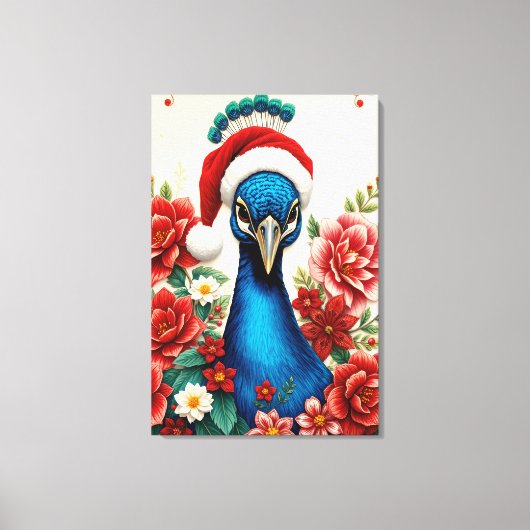Christmas Peacock in Bloom Premium Wrapped Canvas Leinwanddruck (Vorderseite)