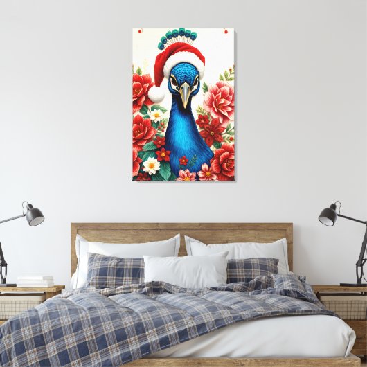 Christmas Peacock in Bloom Premium Wrapped Canvas Leinwanddruck (Insitu (Schlafzimmer))