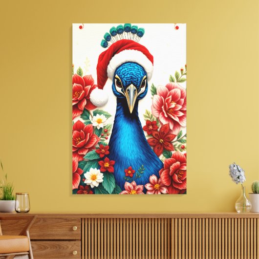 Christmas Peacock in Bloom Premium Wrapped Canvas Leinwanddruck (Insitu (Wohnzimmer))