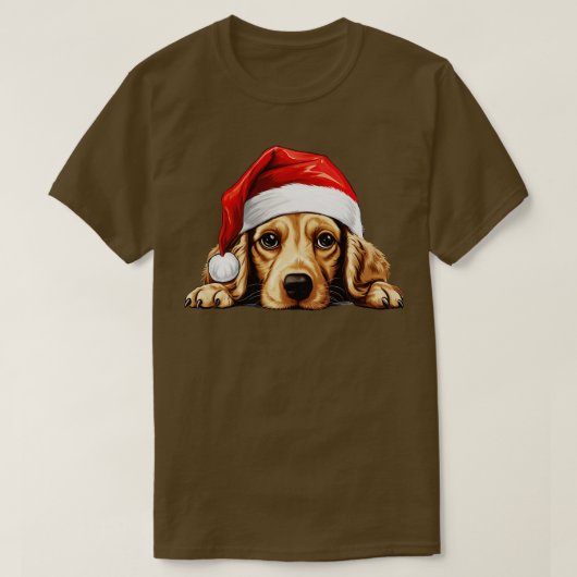 Christmas Peeking Cocker Spaniel Dog T-Shirt (Design vorne)
