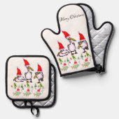 Christmas Pelican Oven Mitt & Pot Holders Ofenhandschuh & Topflappen-Set (Vorderseite/Rückseite)