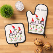 Christmas Pelican Oven Mitt & Pot Holders Ofenhandschuh & Topflappen-Set (Oben Unten)