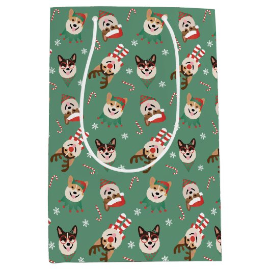 Christmas Pembroke Welsh Corgi Hunde Mittlere Geschenktüte (Vorderseite)