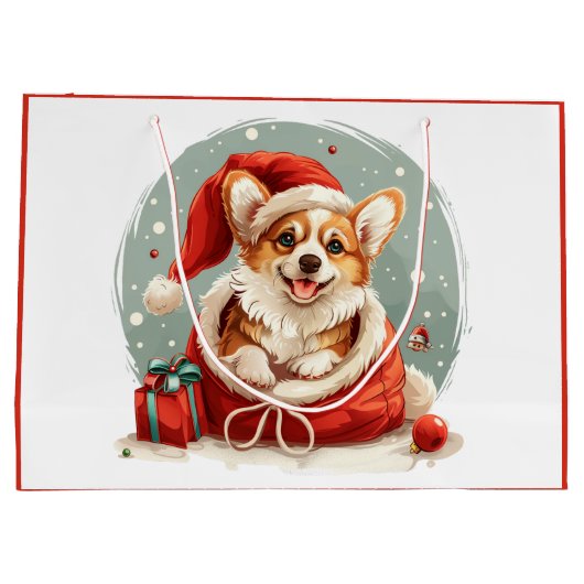 Christmas Pembroke Welsh Corgi Puppy Große Geschenktüte (Rückseite)
