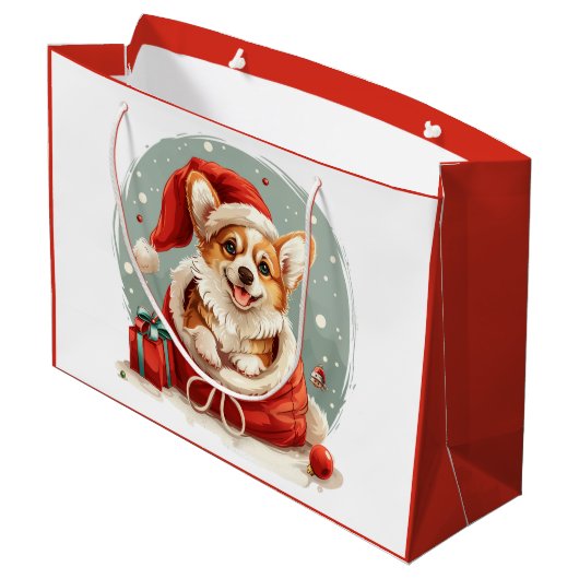 Christmas Pembroke Welsh Corgi Puppy Große Geschenktüte (Rückseite Schrägansicht)
