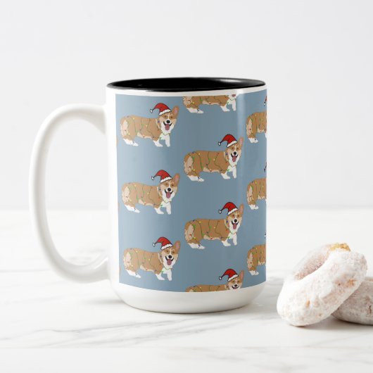 Christmas Pembroke Welsh Corgi Zweifarbige Tasse (Mit Donut)