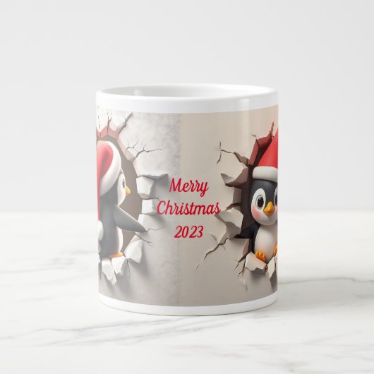 Christmas Penguin 3D Breakfast Jumbo-Tasse (Vorderseite)