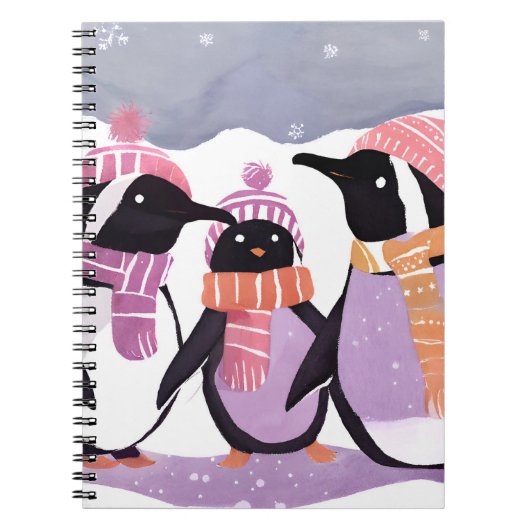 Christmas Penguin Friends | Winter Watercolor Notizblock (Vorderseite)