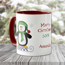 Christmas Penguin Green Tasse
