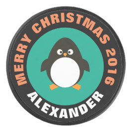 Christmas Penguin Hockey Puck