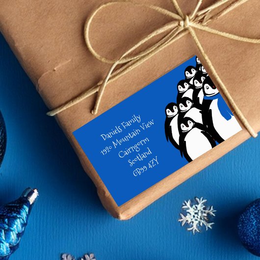 Christmas Penguin Rücksendeadresse Blue Rechteckiger Aufkleber