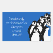 Christmas Penguin Rücksendeadresse Blue Rechteckiger Aufkleber (Vorderseite)