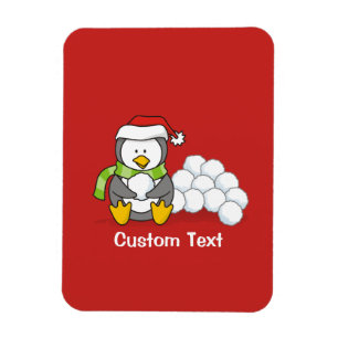 Christmas penguin sitting with snow balls magnet