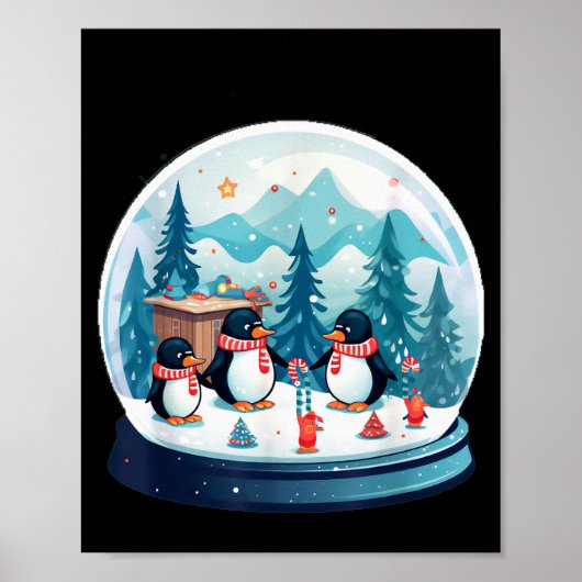 Christmas Penguin Snow Globe Scene Family Holiday Poster (Vorne)