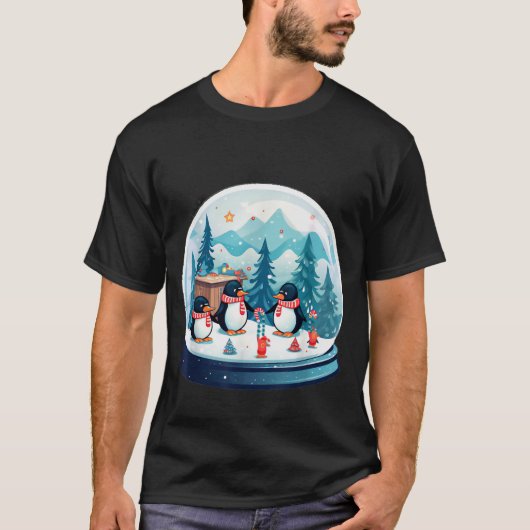 Christmas Penguin Snow Globe Scene Family Holiday T-Shirt (Vorderseite)