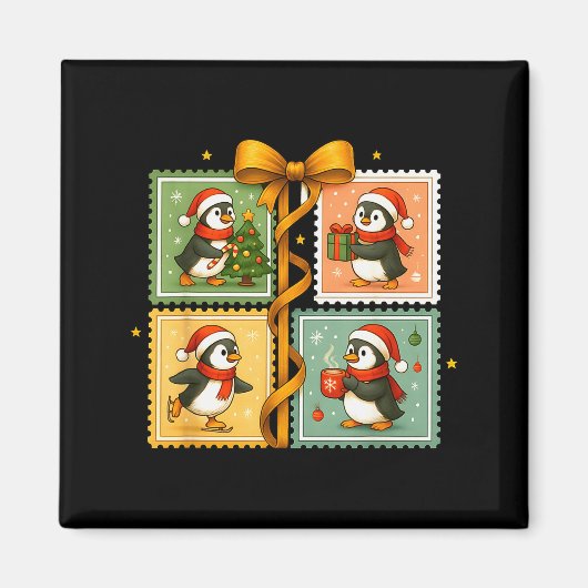 Christmas Penguin Stamp Collage Magnet (Vorne)