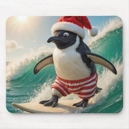 Christmas Penguin Surfing On an Ocean Wave Mousepad (Vorne)