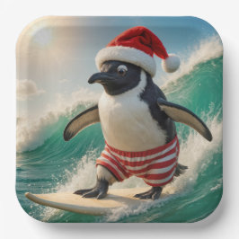 Christmas Penguin Surfing On an Ocean Wave Pappteller