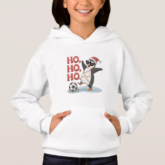 Christmas Penguin with Lights and Santa Hat playin Hoodie (Vorderseite)