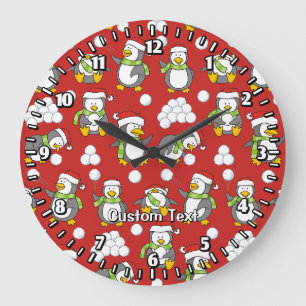 Christmas penguins background große wanduhr
