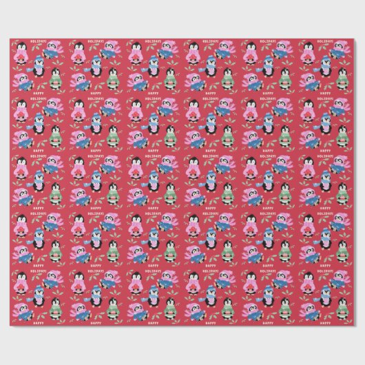 Christmas Penguins Crew Red Holiday Wrapping Paper Geschenkpapier (Flach)
