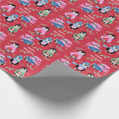 Christmas Penguins Crew Red Holiday Wrapping Paper Geschenkpapier (Ecke)