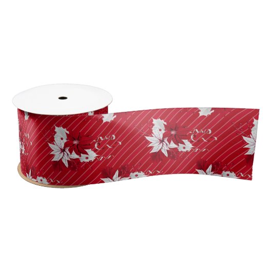 Christmas Peppermint | Poinsettia Stripe Pattern Satinband (Spule)