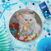 Christmas Persian Cat Tangled in Holiday Lights Pappteller (Party)