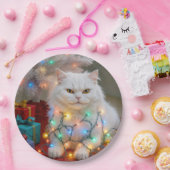 Christmas Persian Cat Tangled in Holiday Lights Pappteller (Party)