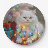 Christmas Persian Cat Tangled in Holiday Lights Pappteller (Vorderseite)