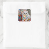 Christmas Persian Cat Tangled in Holiday Lights Quadratischer Aufkleber (Tasche)